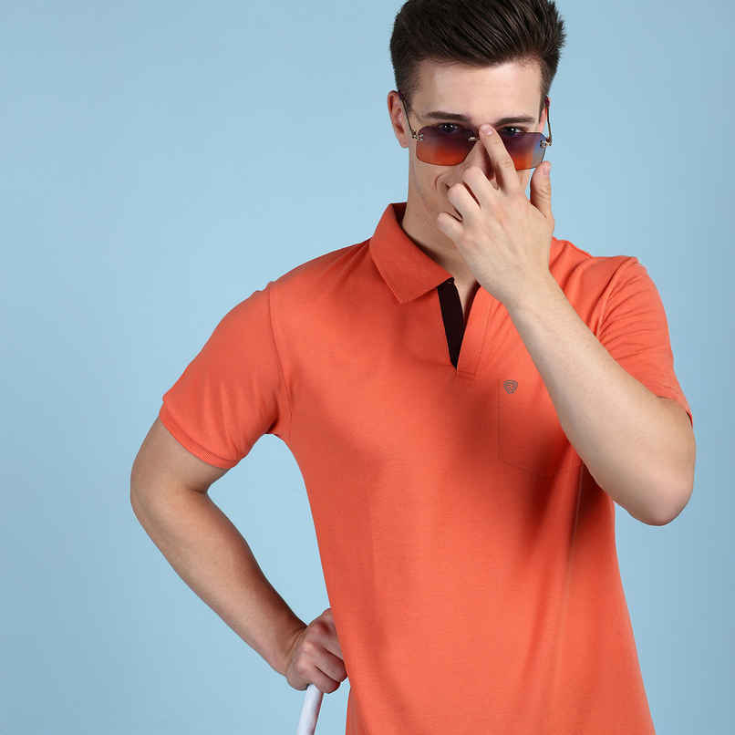 Lux Cozi Men's Solid Cotton Polo T-shirt with Pocket | Apricot - XL
