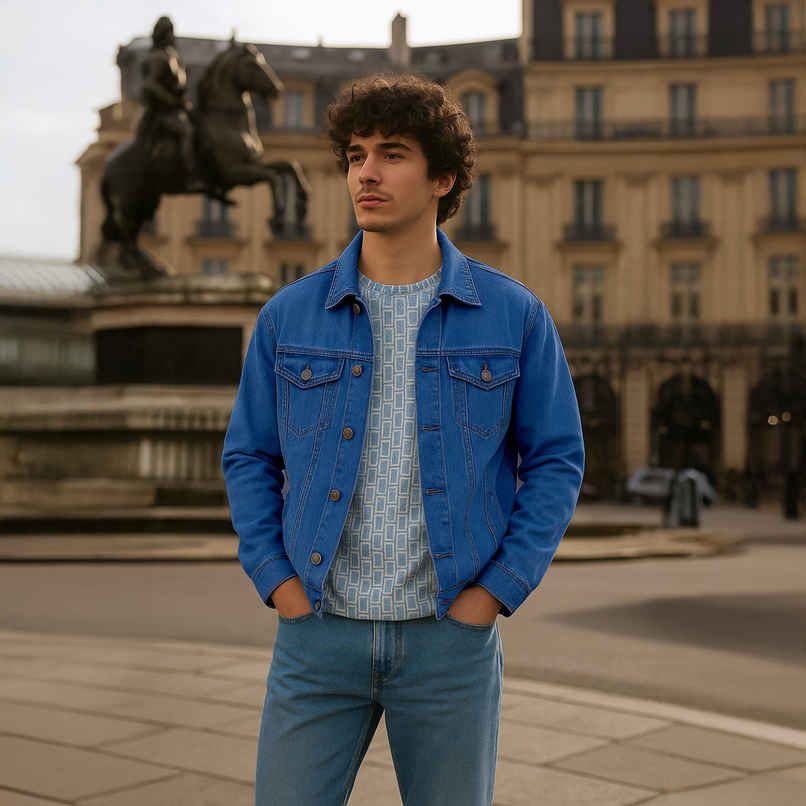 Ftx Men's Solid Regular Fit Full Sleeve Denim Jacket | Blue - M