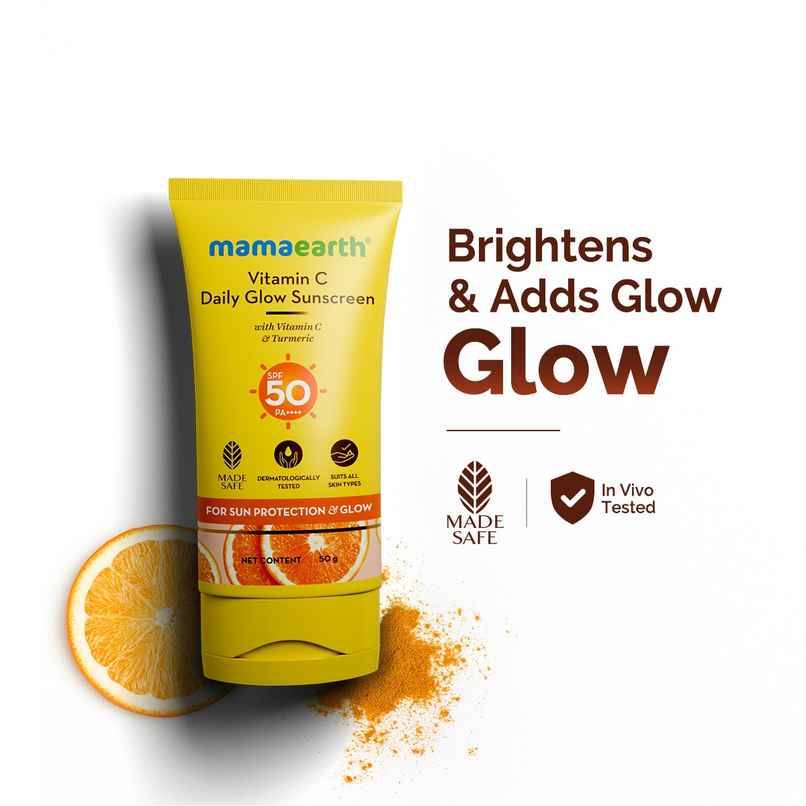 Mamaearth Vitamin C Daily Glow Sunscreen With Turmeric For Tan Protection & Glow SPF50 PA++++