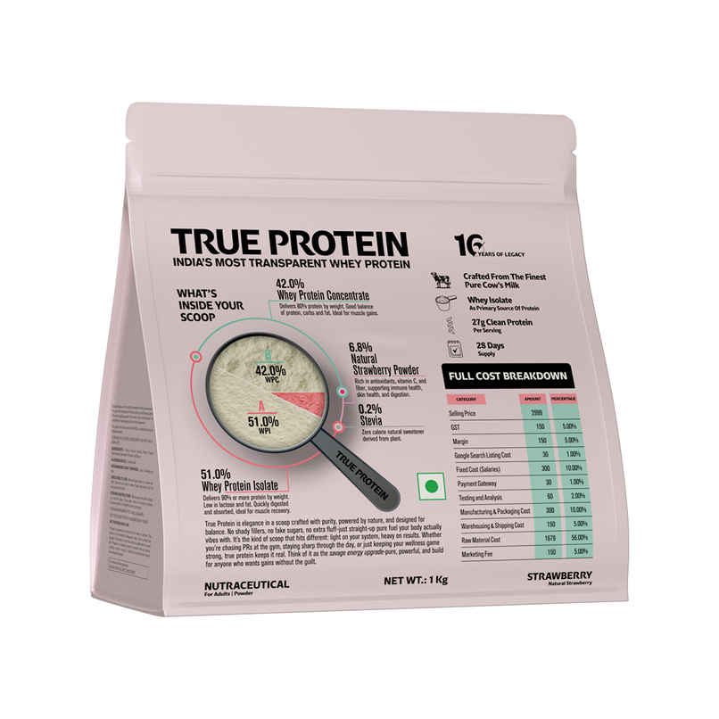 True Protein Made with Four Natural Ingredients Only | Natural Strawberry