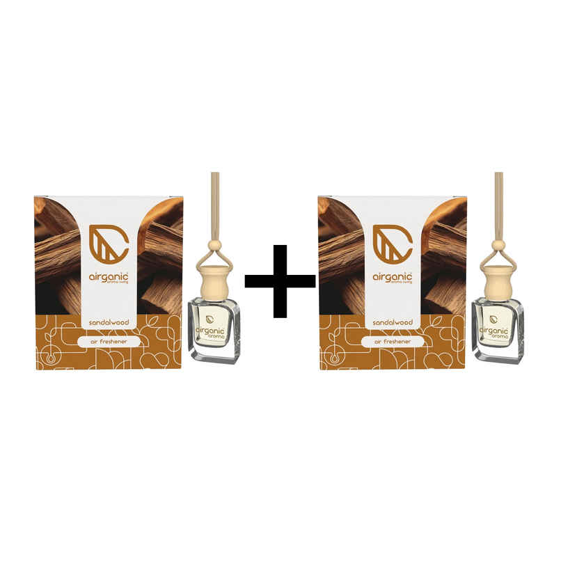 Airganic Swing Prime - Sandalwood Car Perfume Pod | Essential Oils in Glass Bottle with Wooden Lid Combo