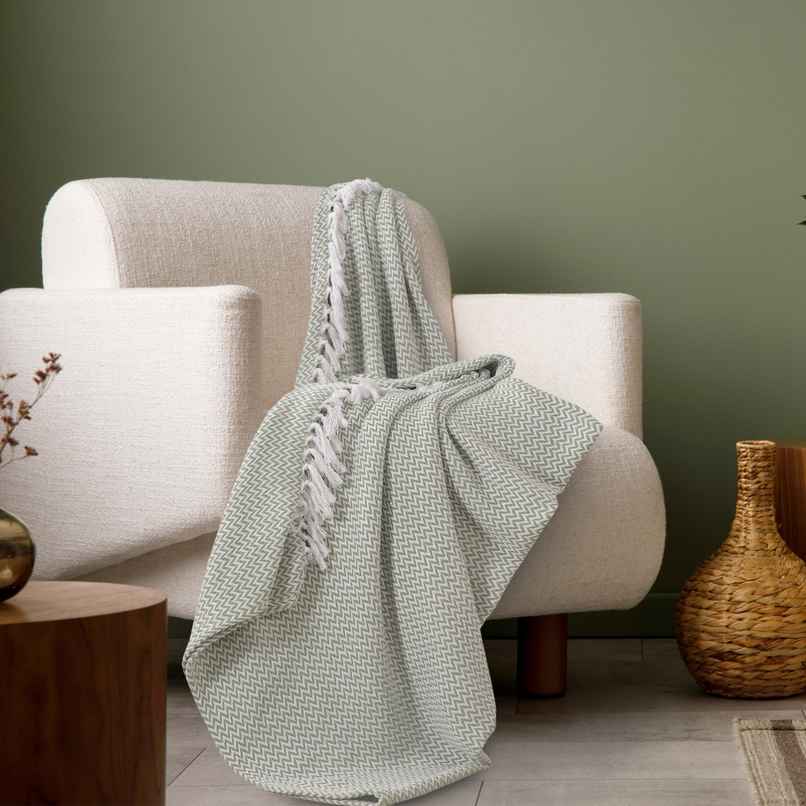 Sashaa World Chevron Delight Green Ivory Versatile Cotton Throw