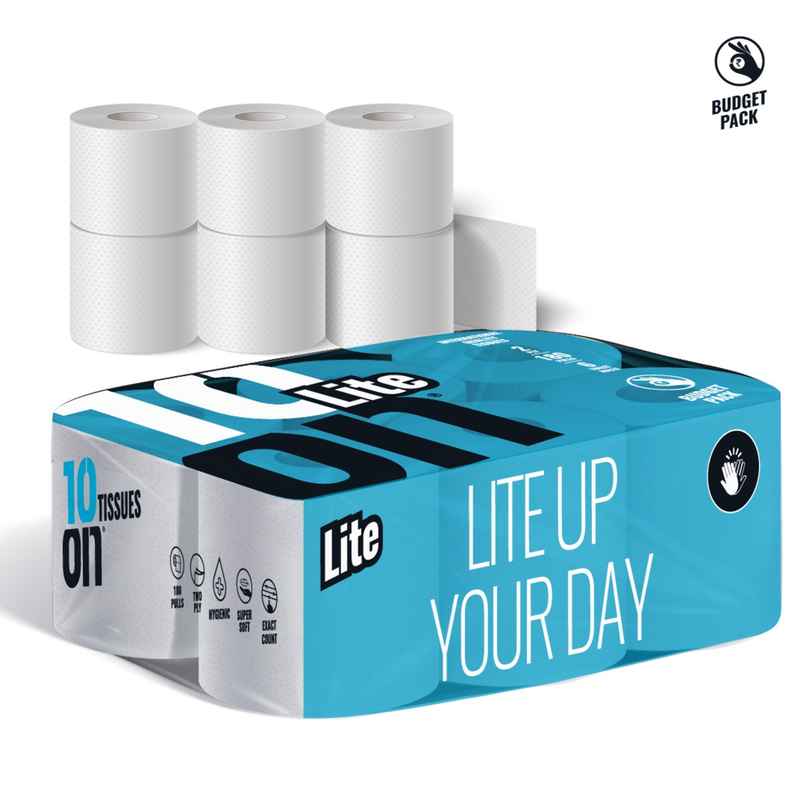 10On Lite 2 Ply Toilet Rolls | 180 Pulls Each | Pack of 6 Rolls