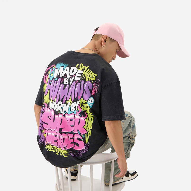 The Souled Store Men's TSS Originals Made By Humans Oversized T-shirt | Grey - S