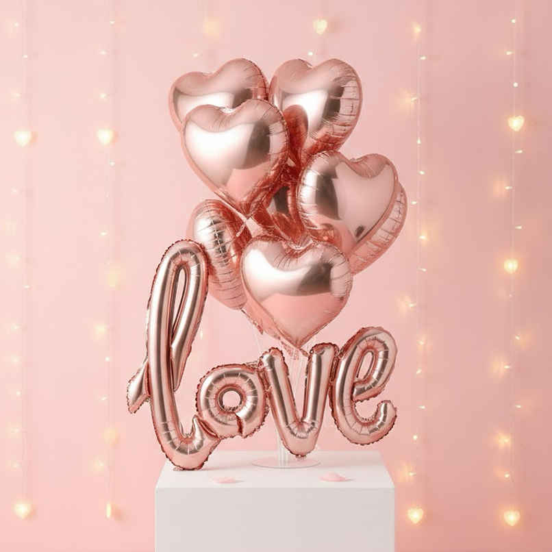 Rose Gold Love Foil Balloons for Valentine's Day Decoration | Pack of 6 | Party Propz