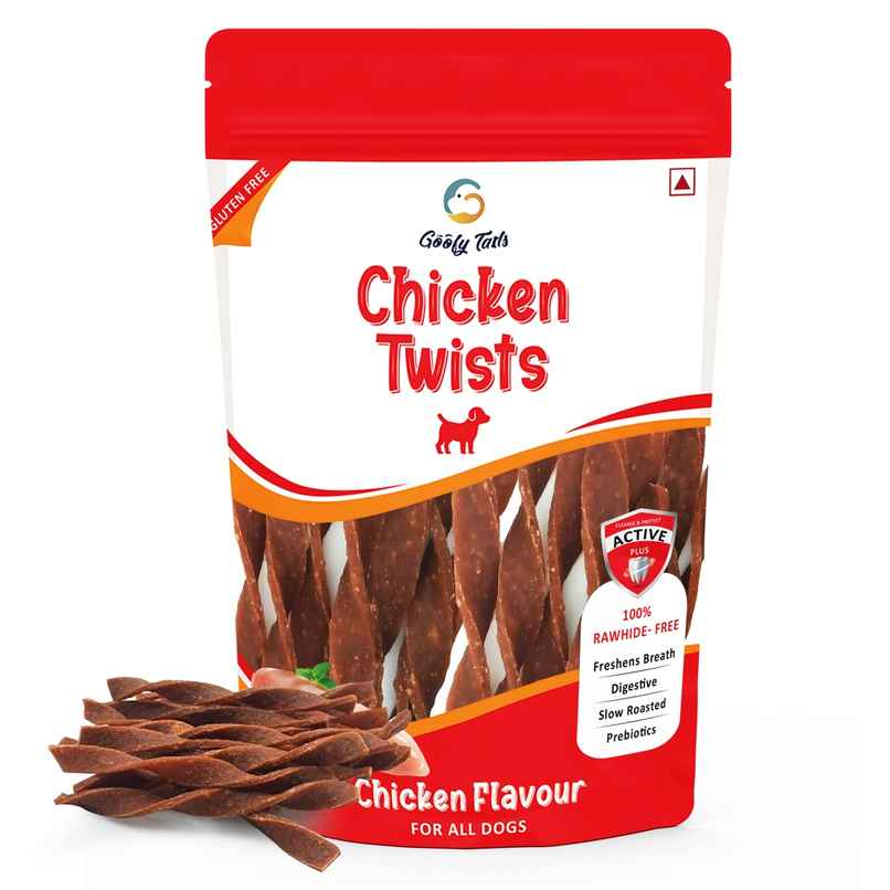 Goofy Tails Chicken Twist Dog Treats | Prebiotic Slow Roasted Dog and Puppy Treat