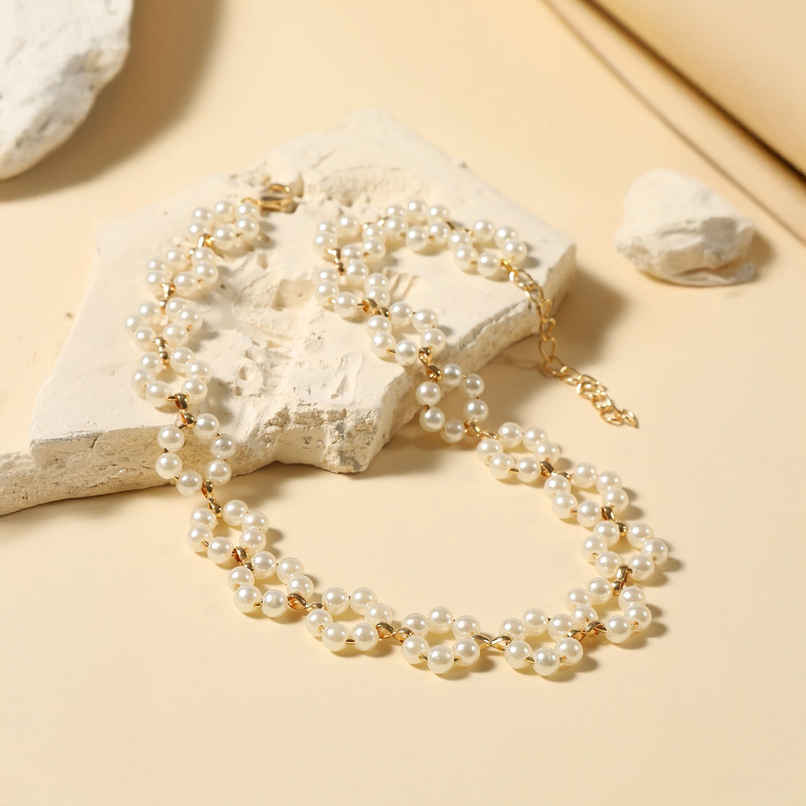 Shining Diva Fashion Stylish Pearl Chain Pendant Choker Necklace for Women and Girls | 14633np