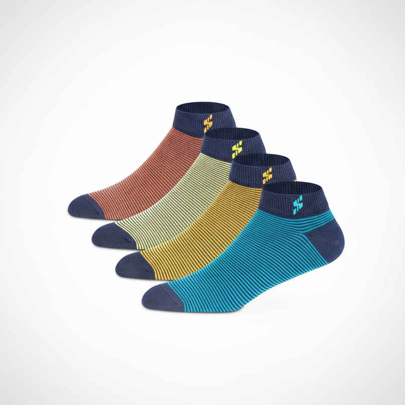 Supersox Men's Striped Combed Cotton Ankle Socks | Multicolour - Free Size