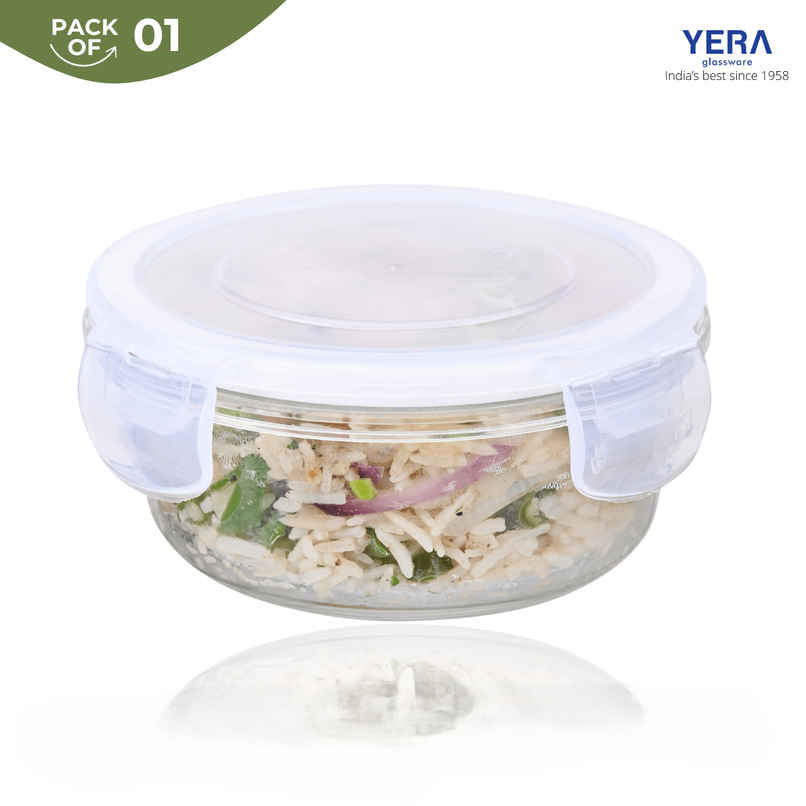 YERA GLASSWARE Lunch Lock | Tiffn Box with Clip Lock Lid - 370 ml