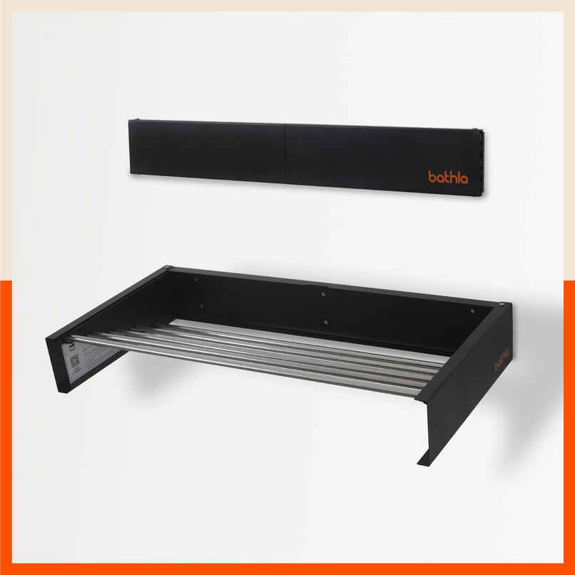 Bathla Wall Mounted Clothes Drying Rack | 3.5 m, 5 Steel Rods | Eze | Black Bathla Wall Mounted Clothes Drying Rack | 3.5 m, 5 Steel Rods | Eze | Black