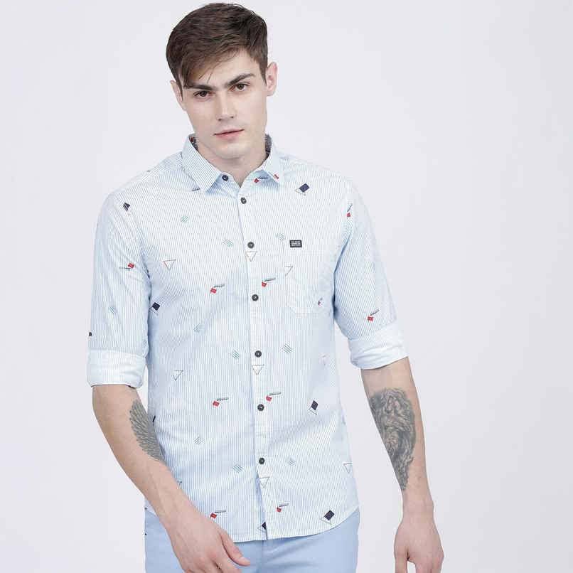 The Indian Garage Co Men's Slim Fit Striped Casual Shirt | Blue - M