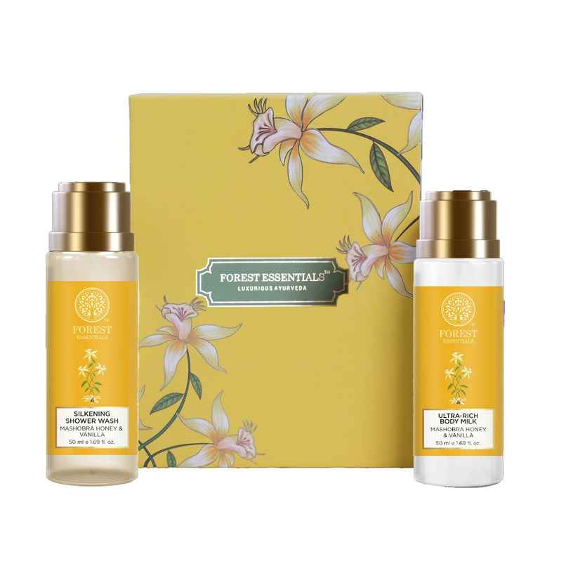 Forest Essentials Honey Vanilla Body Care Gift Box | Shower Wash & Body Milk Duo