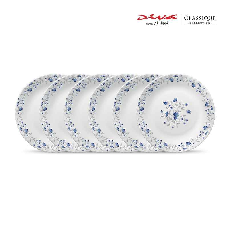 La Opala Diva Classique Dinner Plate | Opal Glass Full Plate for Dining | Set of 6 - Blue Mystique La Opala Diva Classique Dinner Plate | Opal Glass Full Plate for Dining | Set of 6 - Blue Mystique