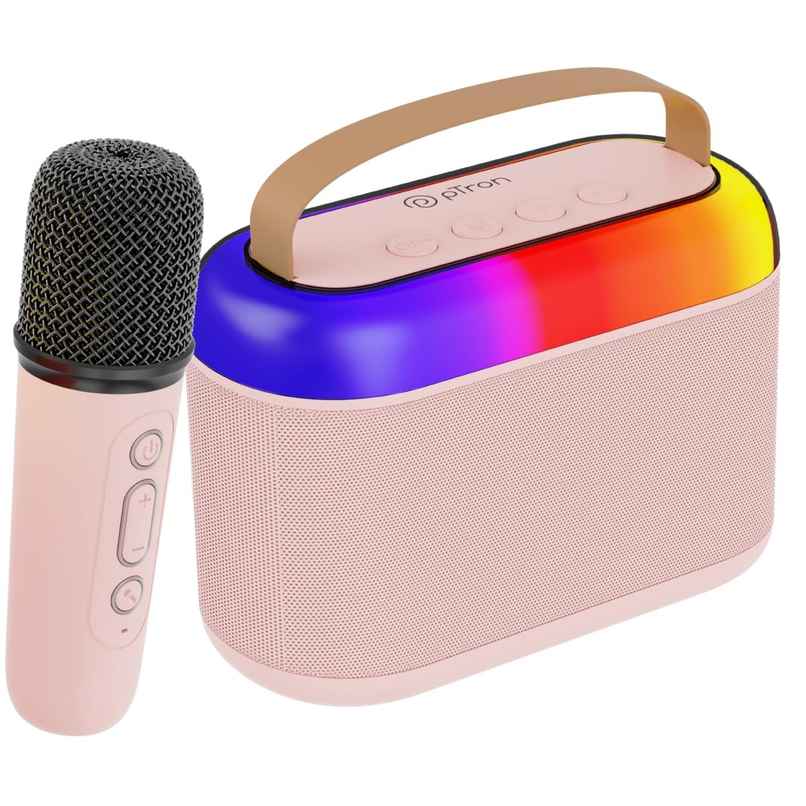 pTron Fusion Joy 20W Bluetooth Speaker with Wireless Karaoke Mic | RGB Lights | 6Hrs Playtime - Pink pTron Fusion Joy 20W Bluetooth Speaker with Wireless Karaoke Mic | RGB Lights | 6Hrs Playtime - Pink