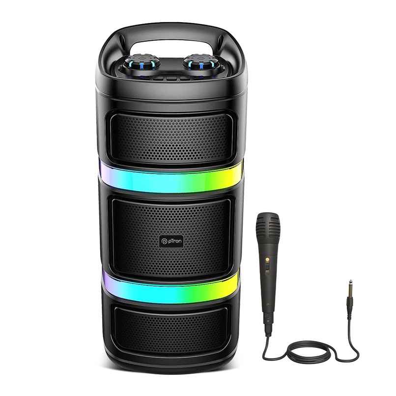 pTron Fusion Quad v2 40W Bluetooth Karaoke Party Speaker | RGB Light | 6Hrs Playtime - Satin Black pTron Fusion Quad v2 40W Bluetooth Karaoke Party Speaker | RGB Light | 6Hrs Playtime - Satin Black