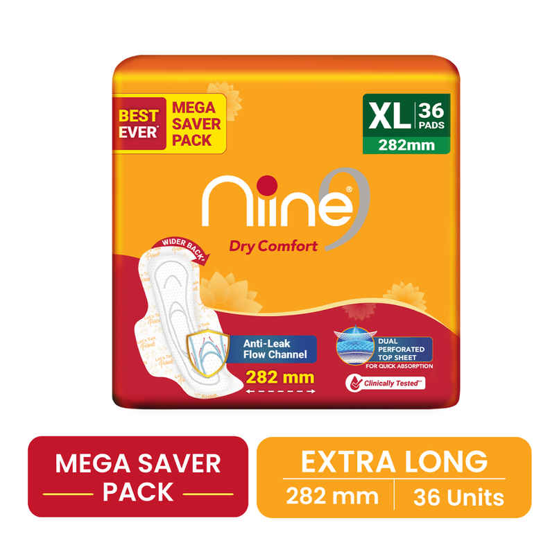 Niine Dry Comfort XL Sanitary Pads | with Quick Absorption | 36 Pads 