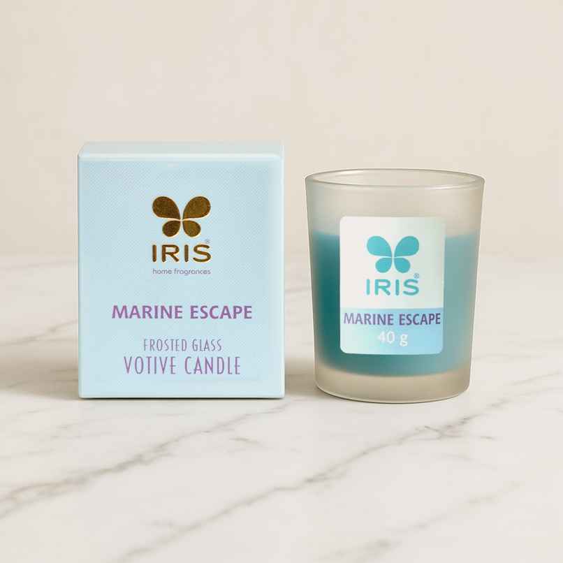 IRIS Marine Escape Frosted Shot Glass Scented Votive Candle | 8 Hours Burn Time | Home Decor