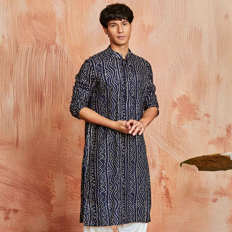 Vastramay Men's Rayon Kurta | Navy Blue - M