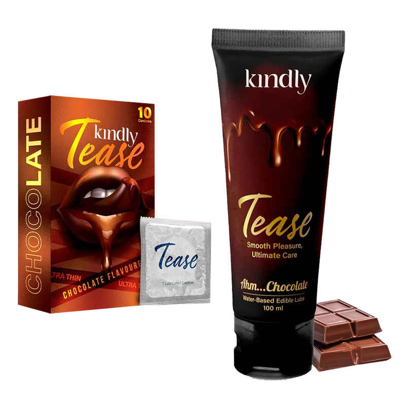 Kindly Health Tease Ultra Thin Chocolate Flavour Condoms (10pc) & Kindly Health Tease Chocolate Favoured Lubes (1pc) Combo