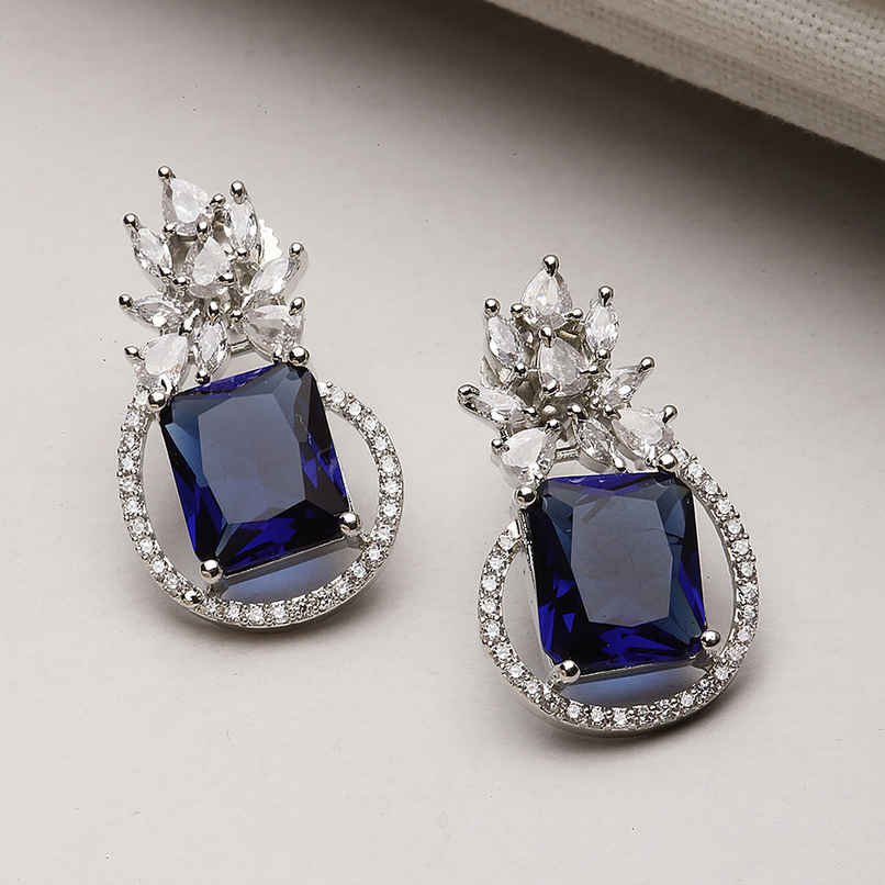 Zeneme Rhodium-Plated American Diamond studded Paisley Shaped Studs Earrings For Women & Girls Zeneme Rhodium-Plated American Diamond studded Paisley Shaped Studs Earrings For Women & Girls