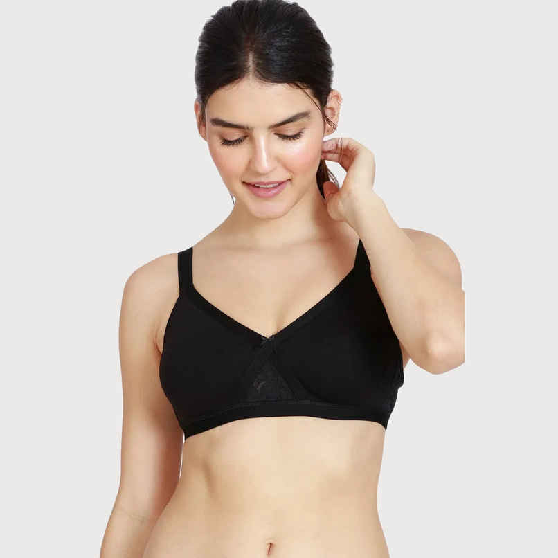 Zivame Women's Single Layered Non Wired Full Coverage T-shirt Bra | Black - 32C