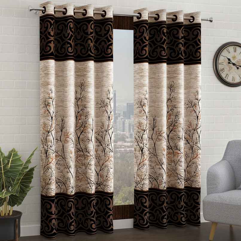 Story@Home 200 GSM Polyester Abstract 2 Piece Door Curtain | Cream & Brown Story@Home 200 GSM Polyester Abstract 2 Piece Door Curtain | Cream & Brown