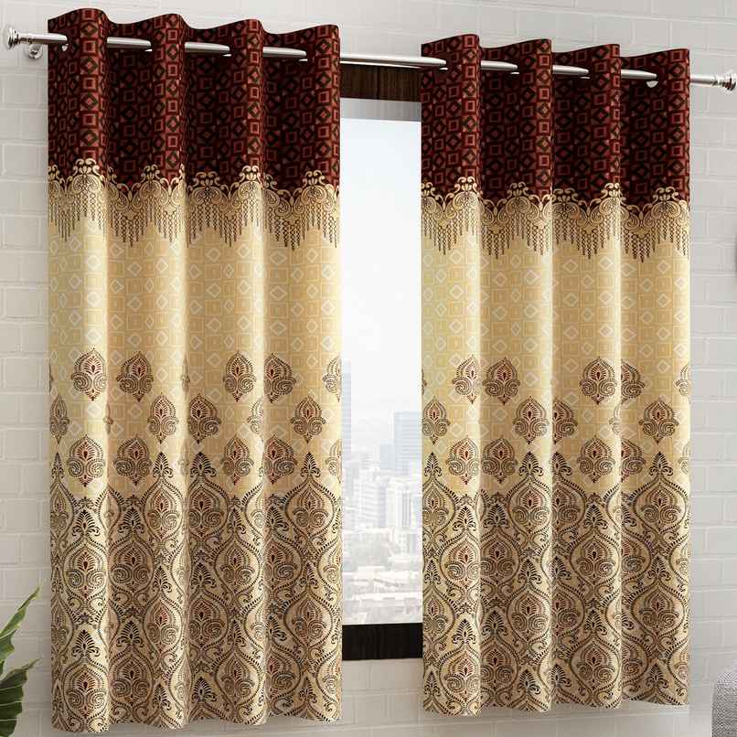 Story@Home 200 GSM Polyester Ethnic 2 Piece Window Curtain | Dark Brown & Ivory Story@Home 200 GSM Polyester Ethnic 2 Piece Window Curtain | Dark Brown & Ivory