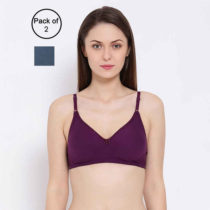 Clovia Women Non-Padded Non-Wired Full Coverage T-Shirt Bra - Blue, Lavender | 32C Clovia Women Non-Padded Non-Wired Full Coverage T-Shirt Bra - Blue, Lavender | 32C
