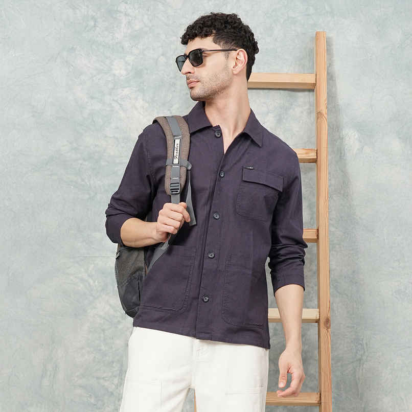 The Indian Garage Co Men's Slim Fit Solid Street Shirt | Grey - L