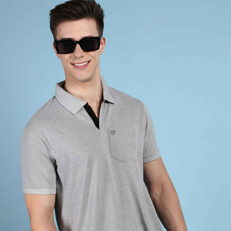 Lux Cozi Men's Solid Cotton Polo T-shirt with Pocket | Grey Melange - M