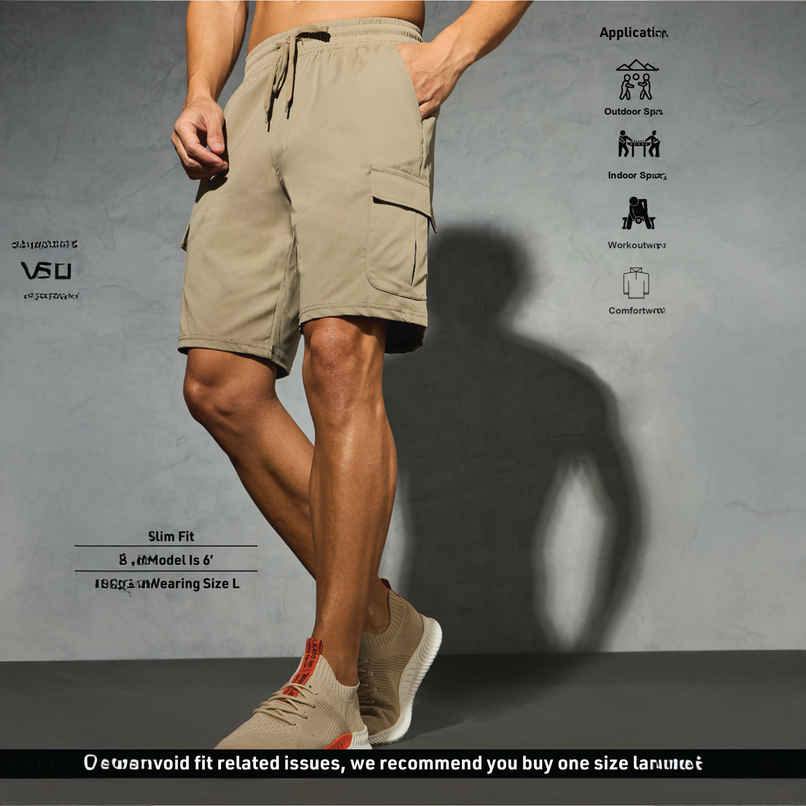 Technosport Men Poly Solid Slim Fit Sports Shorts with TS FLEXI | Khaki | 2XL