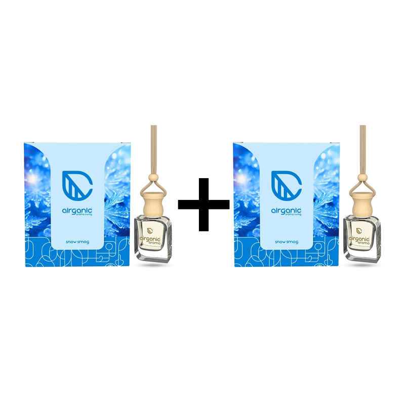 Airganic Aroma Swing Snow Smog Aroma With Essential Oils In Glass Bottle With Wooden Diffuser Lid Combo