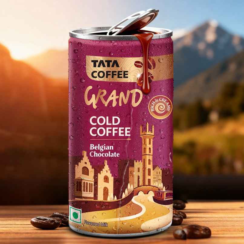 Tata Cold Coffee Belgian Chocolate Iced Coffee, Rich & Creamy, Flavoured Milk, Can