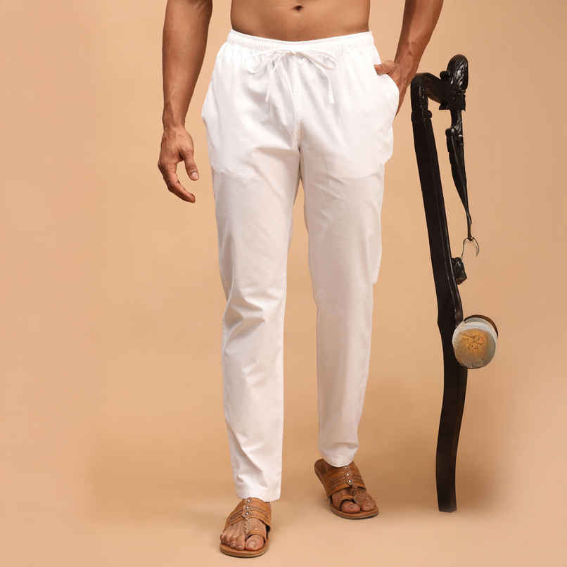Vastramay Men's Cotton Pant Style Pyjama | White - L