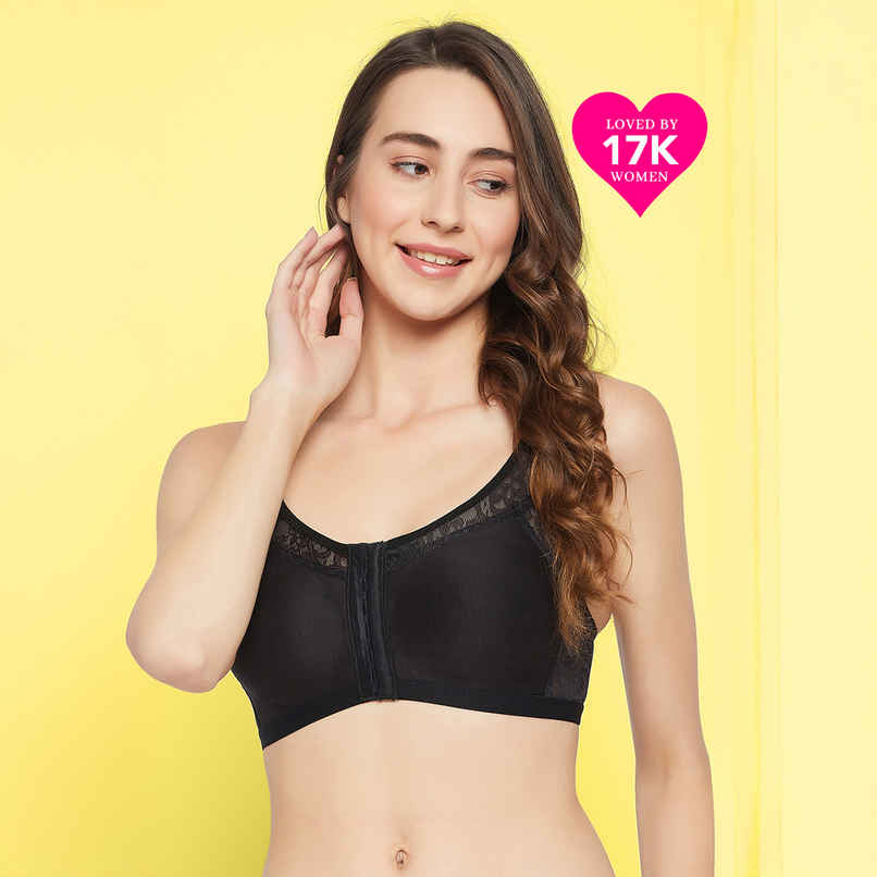 Clovia Women's Non-Padded Non-Wired Spacer Cup Easy-On Front Open Full Figure Bra | Black - 32 C