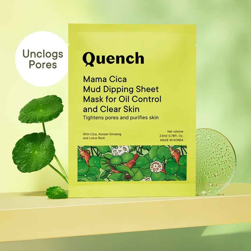 Quench Korean Mud Dipping Face Sheet Mask with Cica & Korean Ginseng for Pore Tightening Quench Korean Mud Dipping Face Sheet Mask with Cica & Korean Ginseng for Pore Tightening