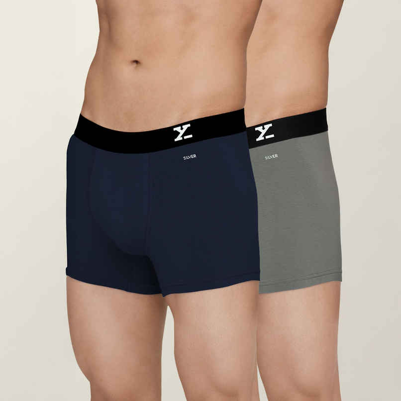 XYXX Men's Aero Cotton Solid Trunks Pack of 2, Midnight Blue & Frost Grey| L