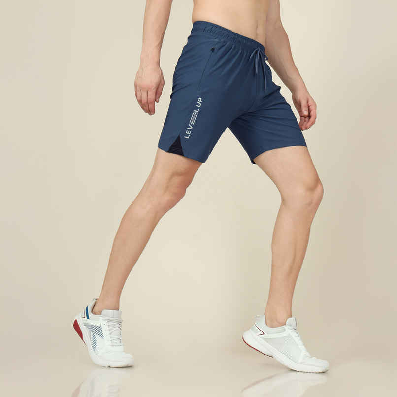 Technosport Men Poly Solid Slim Fit Sports Shorts with ELASTO LITE | Light Navy | XXL