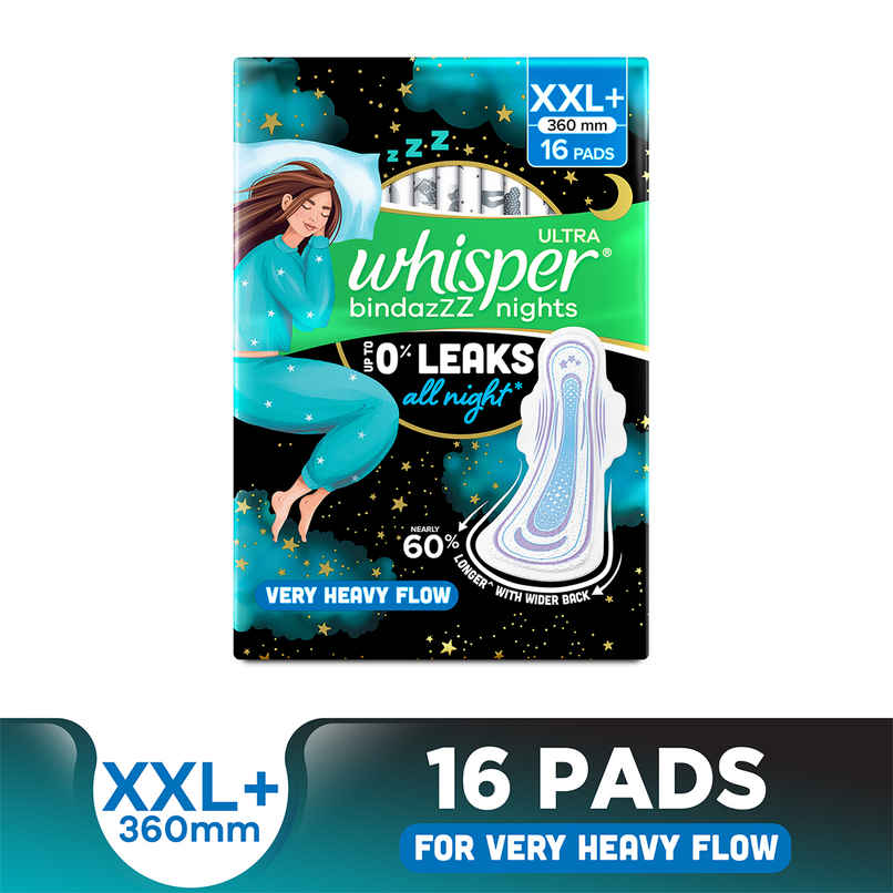 Whisper Bindazzz Nights Sanitary Pads | XXL+ | 16 pcs