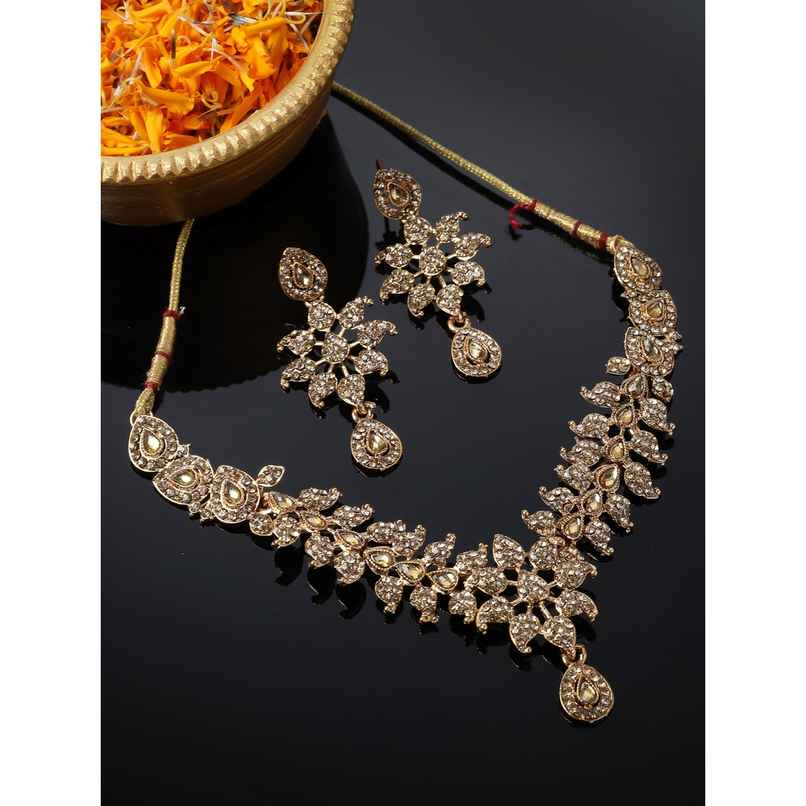 Sukkhi Smashing Gold Plated Ad Stone Collar Bone Necklace Set & Earring Set for Women
