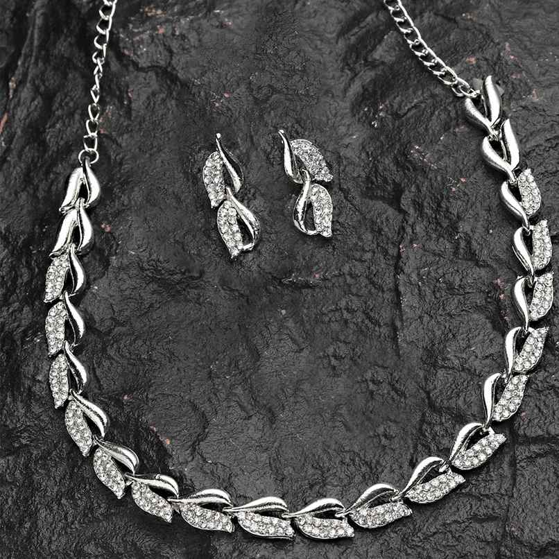 Zeneme Silver-Plated American Diamond Studded Jewellery Set For Women & Girls.
