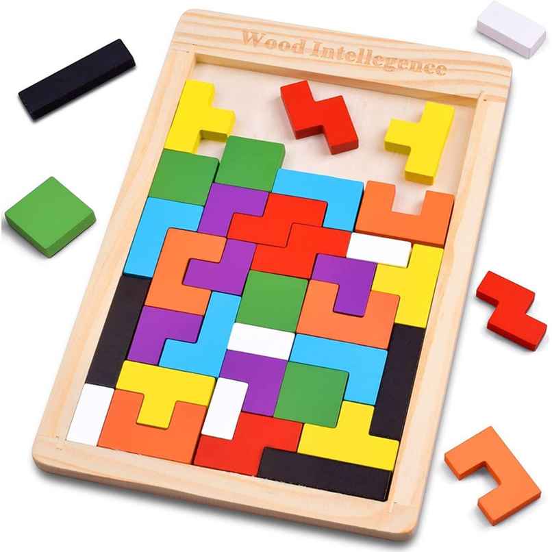 Fablue 40 Pcs Wooden Russian Blocks Puzzle For Kids Adults - Wood Intelligence Puzzle Toy For Kids