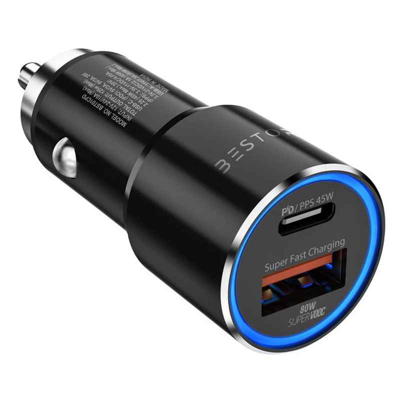 Bestor VoltDrive Pro 125W Car Fast Charging with Dual Output, Type C PD(45W), and USB Port(80w), BIS Certified and Compatible with, All Smartphones and Other USB Devices - Black Bestor VoltDrive Pro 125W Car Fast Charging with Dual Output, Type C PD(45W), and USB Port(80w), BIS Certified and Compatible with, All Smartphones and Other USB Devices - Black