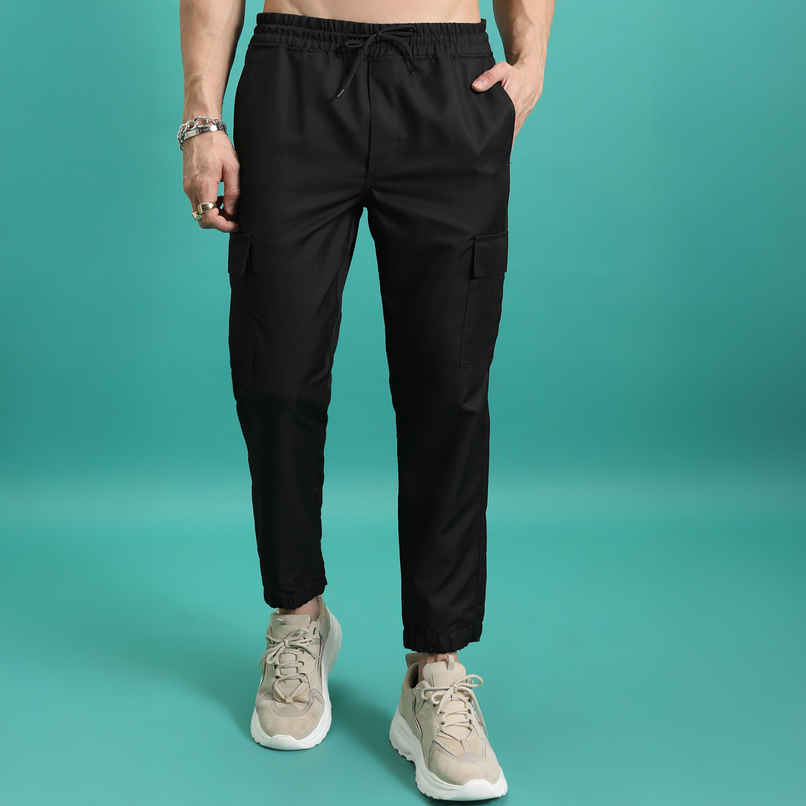 Highlander Men's Regular Fit Plain Cargo Jogger Trouser | Black - 32 Highlander Men's Regular Fit Plain Cargo Jogger Trouser | Black - 32