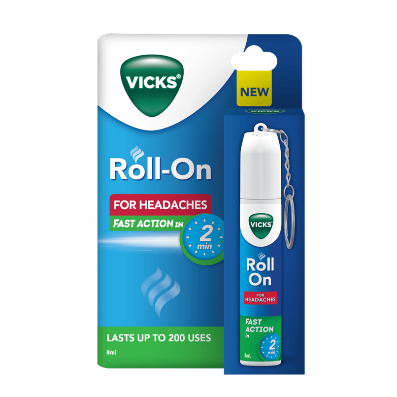 Vicks Headache Relief Roll-On with Keychain - Fast Action
