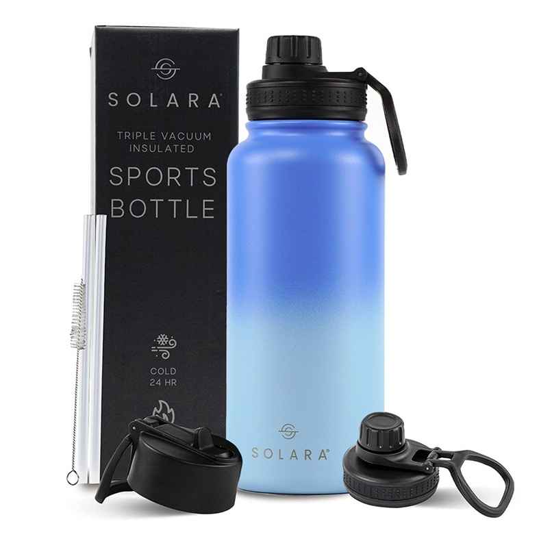 Solara Stainless Steel Insulated Water Bottle For Travel Office School Gym | Blue Wave | 1 L