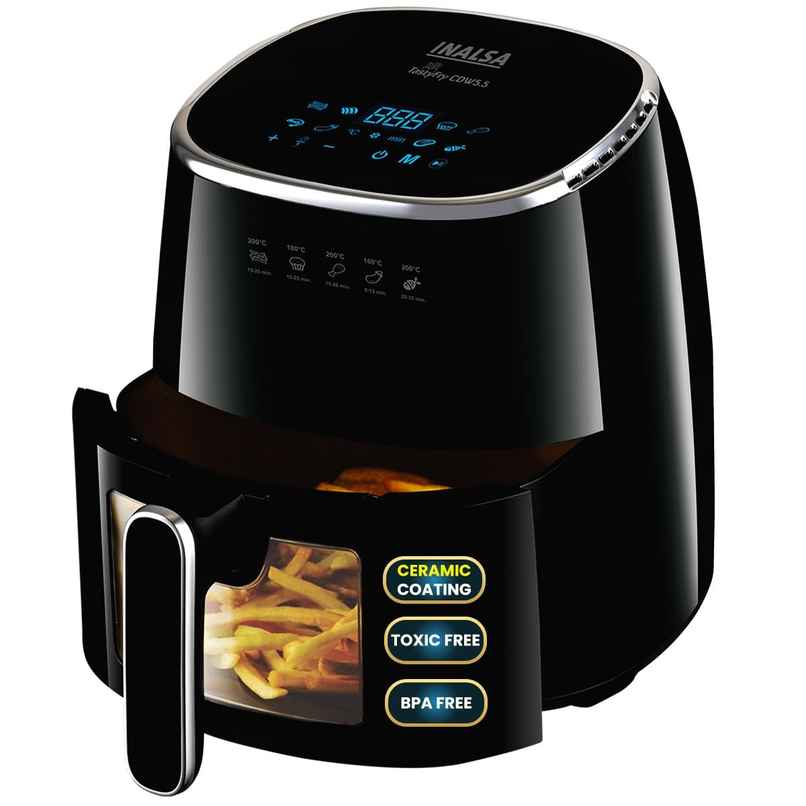 Inalsa Air Fryer for Home 5.5 L Ceramic Coated 1600 W Digital Touch Panel Window Tasty Fry CDW 5.5 Inalsa Air Fryer for Home 5.5 L Ceramic Coated 1600 W Digital Touch Panel Window Tasty Fry CDW 5.5