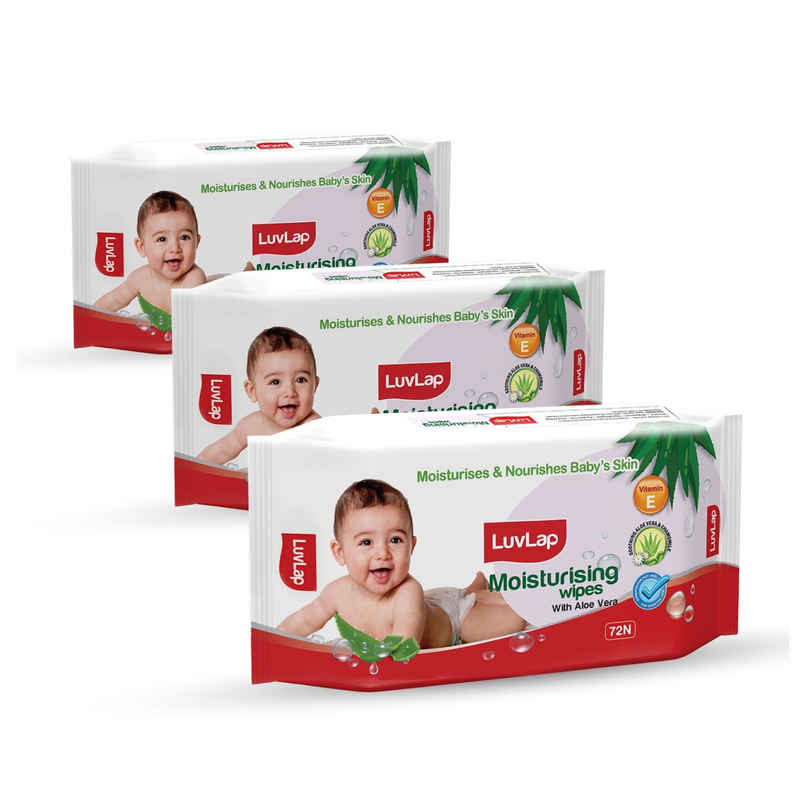 LuvLap Moisturising Wet Wipes without Lid, with Aloe Vera, Vitamin E & Chamomile (72x3) Wipes