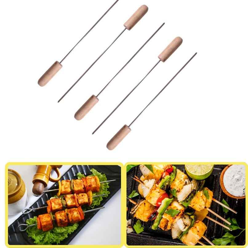 Chefman Skewers | Stainless Steel BBQ Sticks with Wooden Handles | Reusable Set of 6 for Grilling Chefman Skewers | Stainless Steel BBQ Sticks with Wooden Handles | Reusable Set of 6 for Grilling