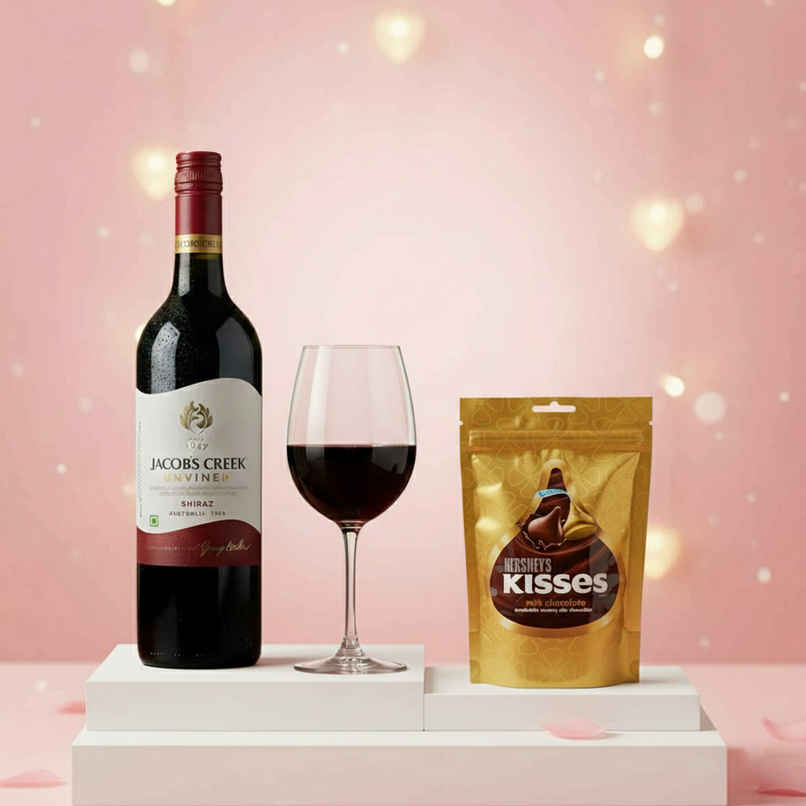 Jacob'S Creek Imported Red Grape Non-Alcoholic Still Wine (750ml) & Hershey'S Kisses Milk | Chocolate Share Bag (108g) Combo